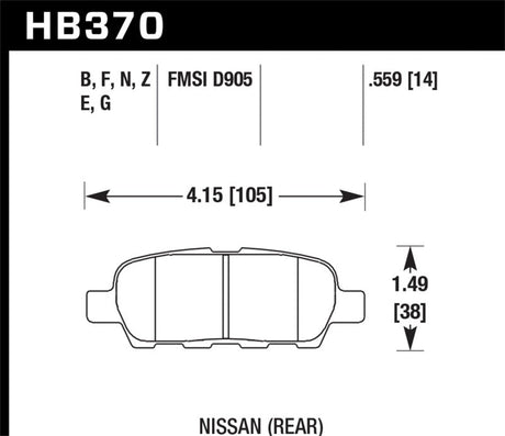 Hawk 03-07 350z / G35 / G35X w/o Brembo HP+ Street Rear Brake Pads Hawk Performance Brake Pads - Performance  AXOPROS
