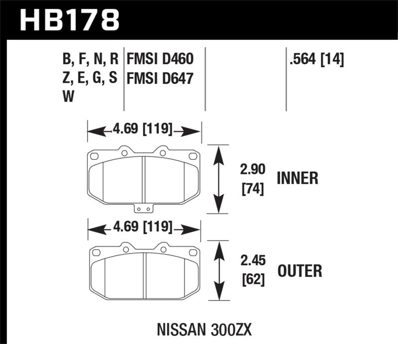 Hawk 06-07 WRX / 89-96 Nissan 300ZX / 89-93 Skyline GT-R Performance Ceramic Front Pads Hawk Performance Brake Pads - Performance  AXOPROS
