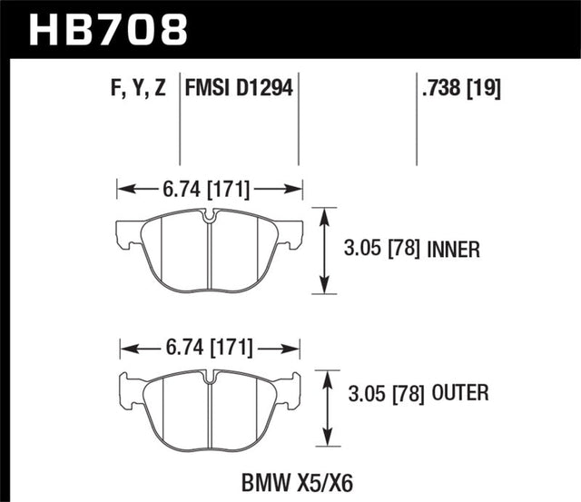 Hawk 07-08 BMW X5 3.0si/4.8i / 09-13 X5 Xdrive / 08-13 X6 Xdrive Perf Ceramic Frt Street Brake Pads Hawk Performance Brake Pads - Performance  AXOPROS