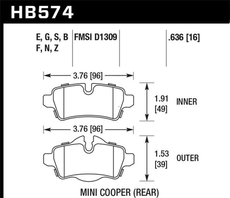 Hawk 07+ Mini Cooper HPS Street Rear Brake Pads Hawk Performance Brake Pads - Performance  AXOPROS