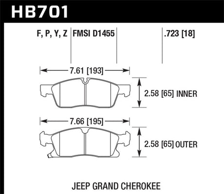 Hawk 11-12 Dodge Durango / 11-12 Jeep Grand Cherokee LTS Front Street Brake Pads Hawk Performance Brake Pads - OE  AXOPROS