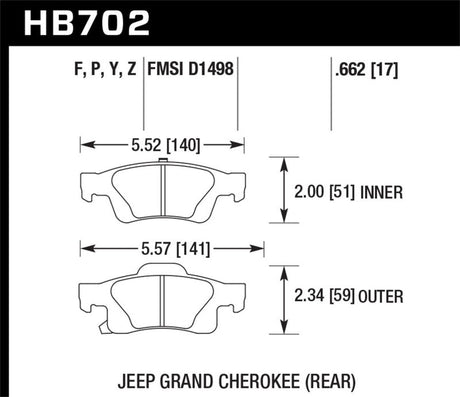 Hawk 11-12 Dodge Durango / 11-12 Jeep Grand Cherokee LTS Rear Street Brake Pads Hawk Performance Brake Pads - OE  AXOPROS