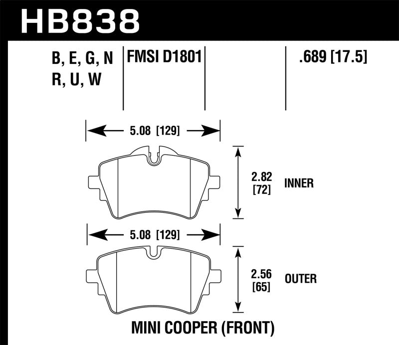 Hawk 14-17 Mini Cooper S HPS 5.0 Front Brake Pads Hawk Performance Brake Pads - Performance  AXOPROS