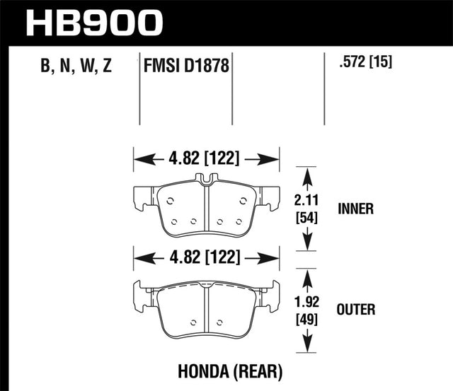 Hawk 16-19 Honda Civic (Excludes Si and Type R) HP+ Street Rear Brake Pads Hawk Performance Brake Pads - Performance  AXOPROS