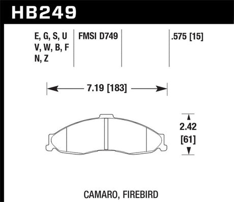 Hawk 1998-2002 Chevrolet Camaro SS 5.7 HPS 5.0 Front Brake Pads Hawk Performance Brake Pads - Performance  AXOPROS