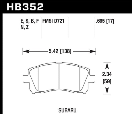Hawk 1998-2/2002 Subaru Forester L (w/Rear Drum Brakes) High Perf. Street 5.0 Front Brake Pads Hawk Performance Brake Pads - Performance  AXOPROS