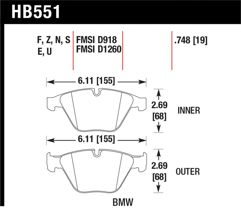 Hawk 2011 BMW 1-Series M HPS 5.0 Front Brake Pads Hawk Performance Brake Pads - Performance  AXOPROS