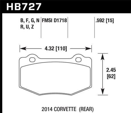 Hawk 2014 Chevrolet Corvette DTC-60 Rear Brake Pads Hawk Performance Brake Pads - Racing  AXOPROS