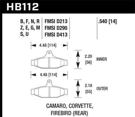 Hawk 85-97 Chevrolet Camaro w/Rear Disc Brakes/84-96 Chevrolet Corvette DTC-60 Race Rear Brake Pads Hawk Performance Brake Pads - Racing  AXOPROS