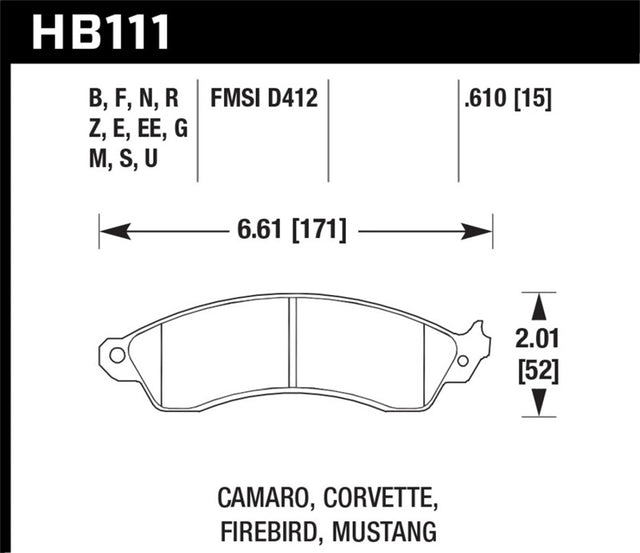 Hawk 94-04 Mustang Cobra / 88-95 Corvette 5.7L / 88-92 Camaro w/ Hvy Duty Brakes Front HPS Street Br Hawk Performance Brake Pads - Performance  AXOPROS