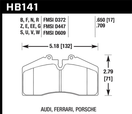 Hawk 94-96 Ferrari 456GT Rear / 91-94 Porsche 911 Rear / 94-98 Porsche 911 Front / 86-91 Porsche 928 Hawk Performance Brake Pads - Racing  AXOPROS