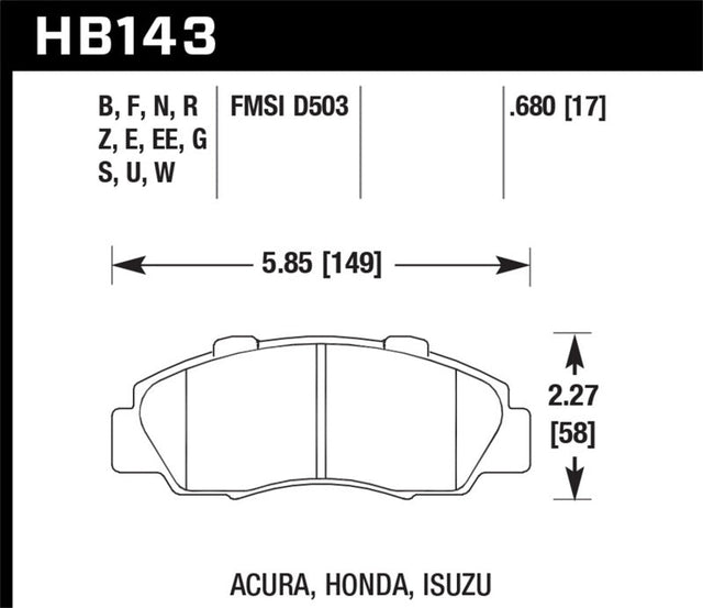 Hawk 97-01 Honda Prelude HP+ Street Front Brake Pads Hawk Performance Brake Pads - Performance  AXOPROS