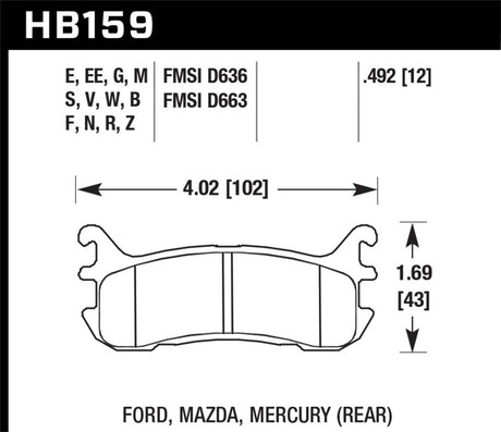 Hawk 97-02 Ford Escort (Inc. LX/Sport) / 94-03 Mazda Miata DTC-60 Race Rear Brake Pads (D636) Hawk Performance Brake Pads - Racing  AXOPROS