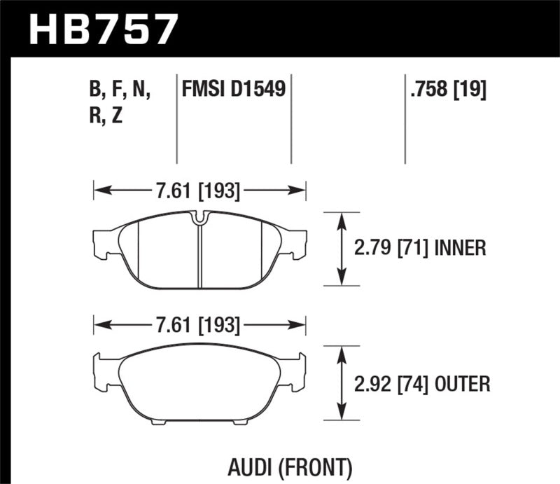 Hawk Audi 2013 A5 Quattro / 12-16 A6 Quattro/A7 Quattro/A8 Quattro HPS 5.0 Front Brake Pads Hawk Performance Brake Pads - Performance  AXOPROS