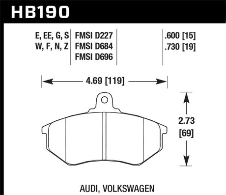 Hawk Audii 5000 S Turbo/4000CS Quattro/Coupe GT / Volkswagen Golf/Jetta/Passat  Race Front Bra Hawk Performance Brake Pads - Racing  AXOPROS