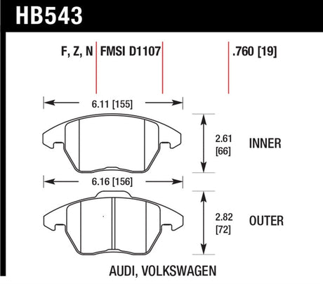 Hawk Audi A3 Quattro / VW EOS / Golf / Jetta / Passat / Rabbit HPS Front Brake Pads Hawk Performance Brake Pads - Performance  AXOPROS