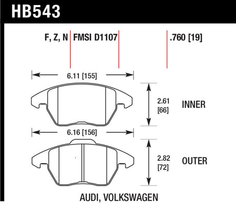 Hawk Audi A3/TT / VW EOS / Golf / Jetta / Passat / Rabbit DTC-60 Front Race Brake Pads Hawk Performance Brake Pads - Racing  AXOPROS