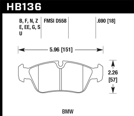 Hawk BMW 318i/318iC/318iS/318Ti/325Ci/325i/325iS/325Xi/328Ci/328iC/328iS/Z3 Race Front Brake Pads Hawk Performance Brake Pads - Racing  AXOPROS
