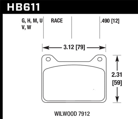 Hawk Willwood 7912 DTC-60 Race Brake Pads Hawk Performance Brake Pads - Racing  AXOPROS