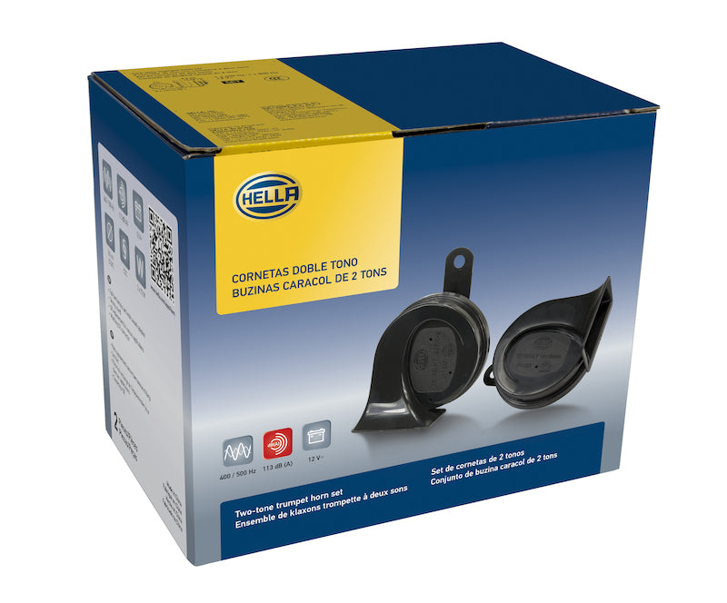 Hella 12V Twin Trumpet Horn Kit with Bracket - Toyota Hella Horns  AXOPROS