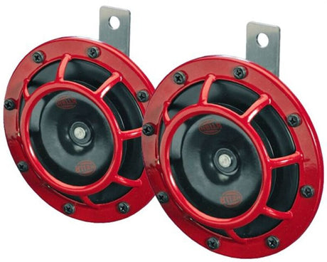 Hella Supertone Horn Kit 12V 300/500HZ Red (003399803 = 003399801) Hella Horns  AXOPROS