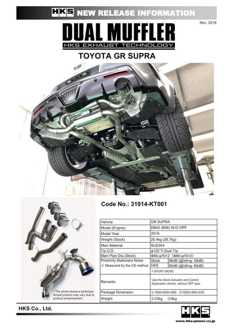 HKS 2019+ Toyota GR Supra w/o OPF Dual Hi-Power Titanium Tip Catback Exhaust HKS Catback  AXOPROS