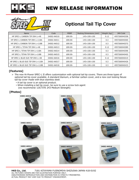 HKS Hi-Power SPEC-L Tail Tip Cover - Carbon HKS Catback  AXOPROS