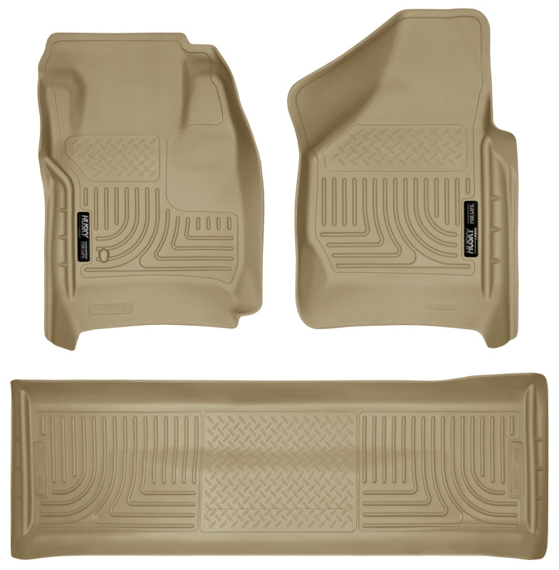 Husky Liners 08-10 Ford SD Crew Cab WeatherBeater Combo Tan Floor Liners (w/o Manual Trans Case) Husky Liners Floor Mats - Rubber  AXOPROS