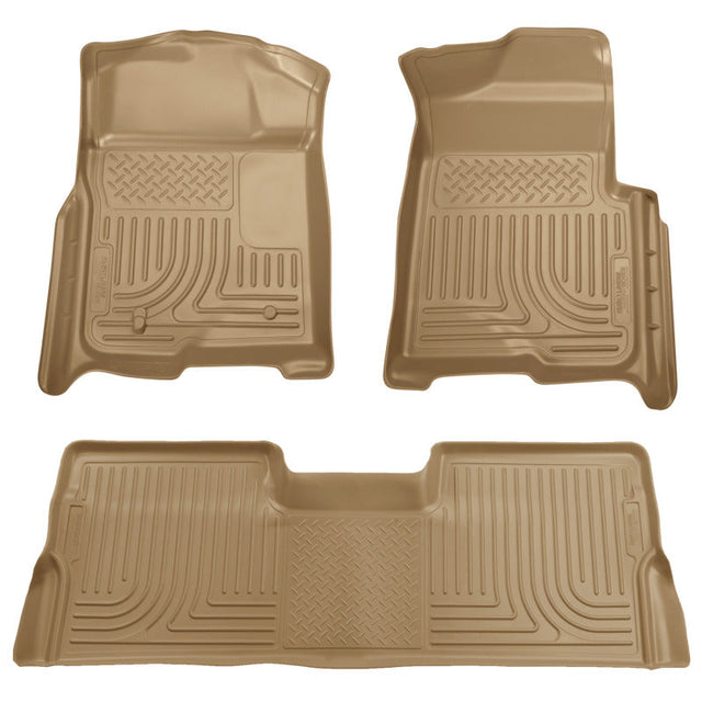 Husky Liners 08-10 Ford SD Crew Cab WeatherBeater Combo Tan Floor Liners (w/o Manual Trans Case) Husky Liners Floor Mats - Rubber  AXOPROS