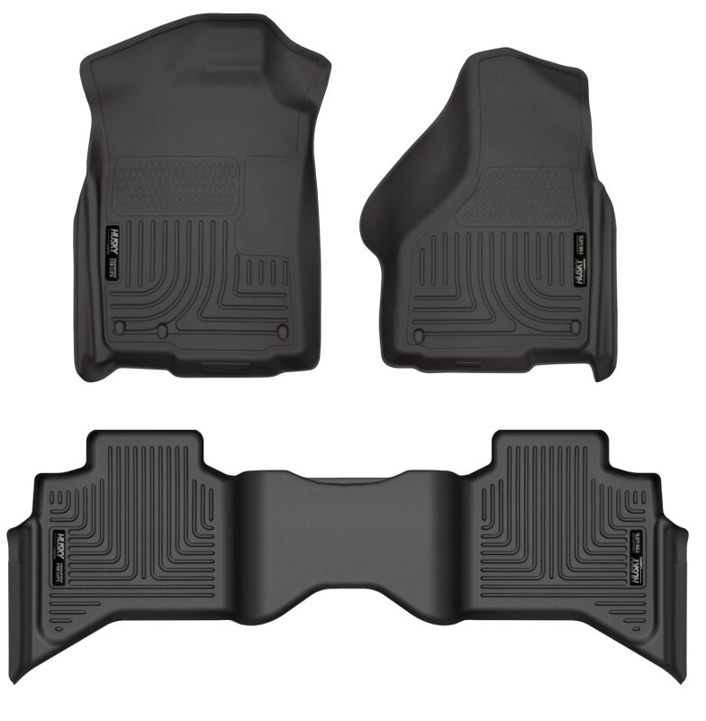 Husky Liners 09-12 Dodge Ram 1500 Quad Cab WeatherBeater Black Front & Second Seat Floor Liner Husky Liners Floor Mats - Rubber  AXOPROS