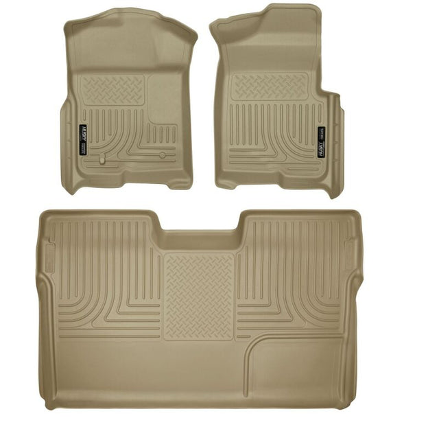 Husky Liners 09-12 Ford F-150 Super Crew Cab WeatherBeater Combo Tan Floor Liners Husky Liners Floor Mats - Rubber  AXOPROS