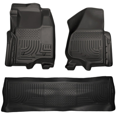 Husky Liners 11-12 Ford SD Crew Cab WeatherBeater Combo Black Floor Liners (w/o Manual Trans Case) Husky Liners Floor Mats - Rubber  AXOPROS