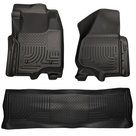 Husky Liners 11-12 Ford SD Crew Cab WeatherBeater Combo Black Floor Liners (w/o Manual Trans Case) Husky Liners Floor Mats - Rubber  AXOPROS