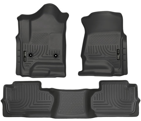 Husky Liners 14 Chevrolet Silverado/GMC Sierra Dbl Cab WeatherBeater Black Front&2nd Seat Floor Line Husky Liners Floor Mats - Rubber  AXOPROS