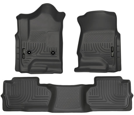 Husky Liners 14 Chevrolet Silverado/GMC Sierra Dbl Cab WeatherBeater Black Front&2nd Seat Floor Line Husky Liners Floor Mats - Rubber  AXOPROS