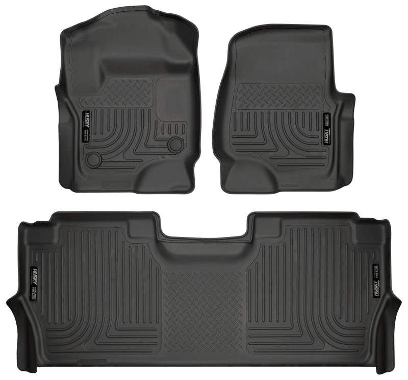 Husky Liners 17-19 F-250/F-350/F-450 Crew Cab Weatherbeater Black Front & 2nd Seat Floor Liners Husky Liners Floor Mats - Rubber  AXOPROS