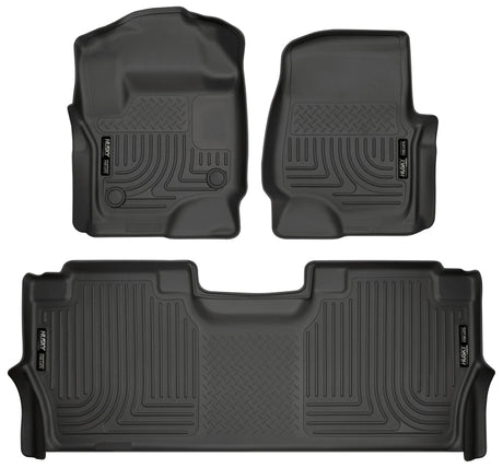 Husky Liners 17-19 F-250/F-350/F-450 Crew Cab Weatherbeater Black Front & 2nd Seat Floor Liners Husky Liners Floor Mats - Rubber  AXOPROS