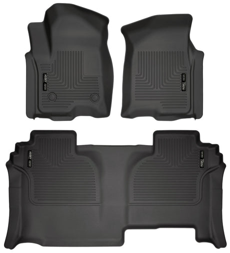 Husky Liners 19-23 GMC Sierra 1500 Double Cab Weatherbeater Black Front & 2nd Seat Floor Liners Husky Liners Floor Mats - Rubber  AXOPROS