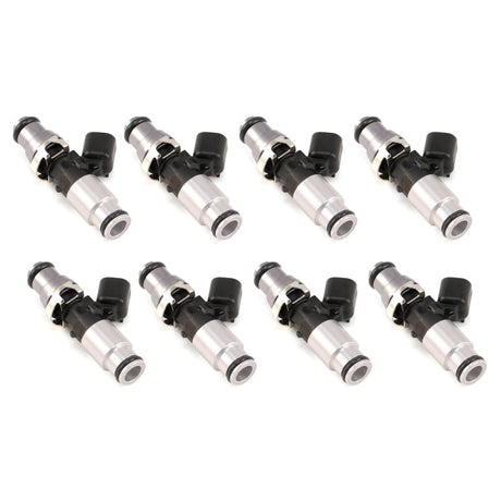 Injector Dynamics 1340cc Injector - 60mm Length - 14mm Grey Top - Blue Bottom Adaptor (Set of 8) Injector Dynamics Fuel Injector Sets - 8Cyl  AXOPROS