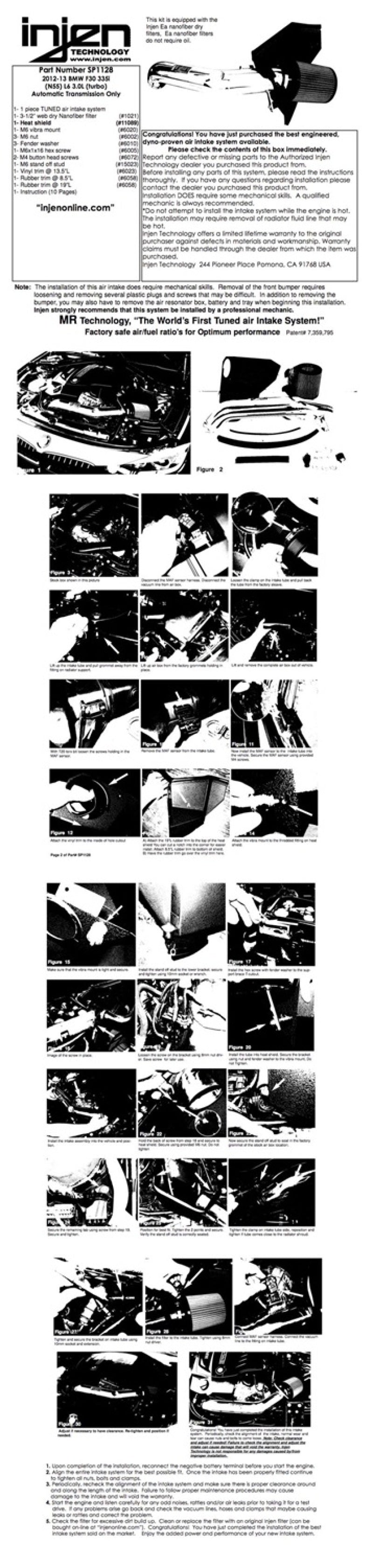 Injen 12-13 BMW 335i (N55) 3.0L L6 (turbo) AUTO TRANS ONLY Wrinkle Black Short Ram Intake w/ MR Tech Injen Cold Air Intakes  AXOPROS