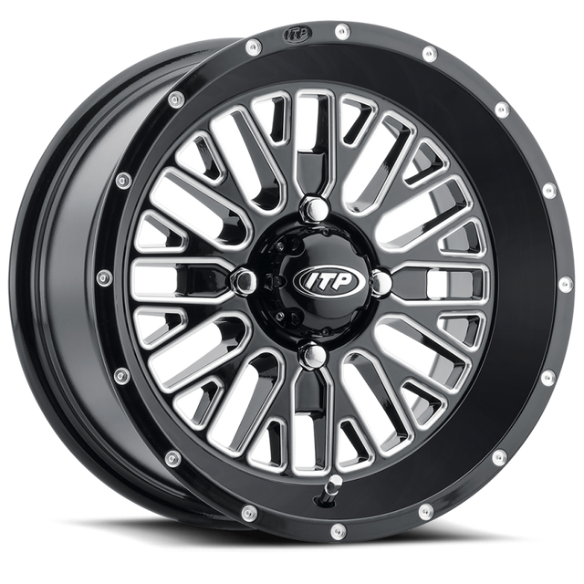 ITP Momentum 14x7 / 4x156 BP / 30mm Offset Black w/ Milled Accents Wheel ITP Wheels - Cast  AXOPROS