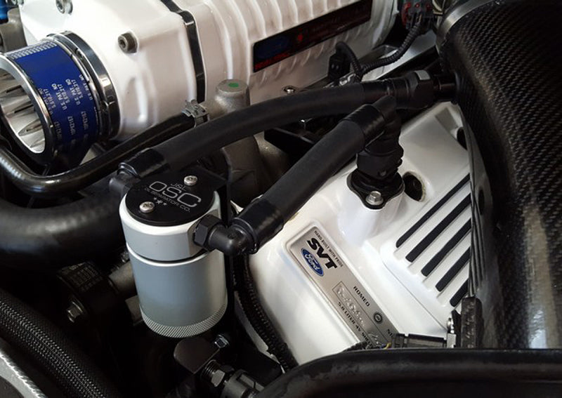 J&L 07-14 Ford Mustang GT500 Driver Side Oil Separator 3.0 - Clear Anodized J&L Oil Separators  AXOPROS