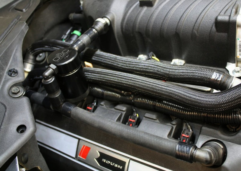 J&L 11-17 Ford Mustang GT (w/Roush/VMP S/C) Passenger Side Oil Separator 3.0 - Black Anodized J&L Oil Separators  AXOPROS