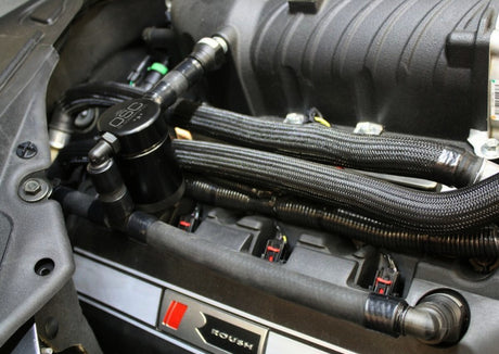 J&L 11-17 Ford Mustang GT (w/Roush/VMP S/C) Passenger Side Oil Separator 3.0 - Black Anodized J&L Oil Separators  AXOPROS