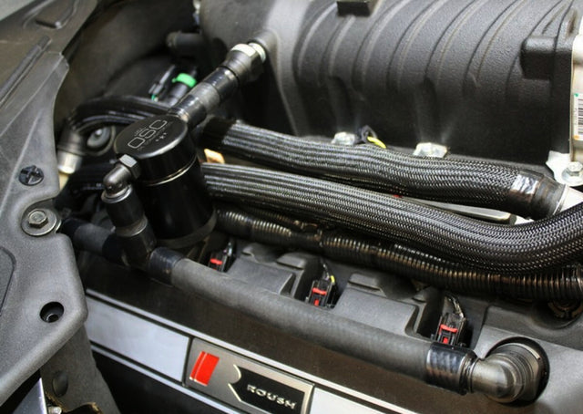 J&L 11-17 Ford Mustang GT (w/Roush/VMP S/C) Passenger Side Oil Separator 3.0 - Black Anodized J&L Oil Separators  AXOPROS