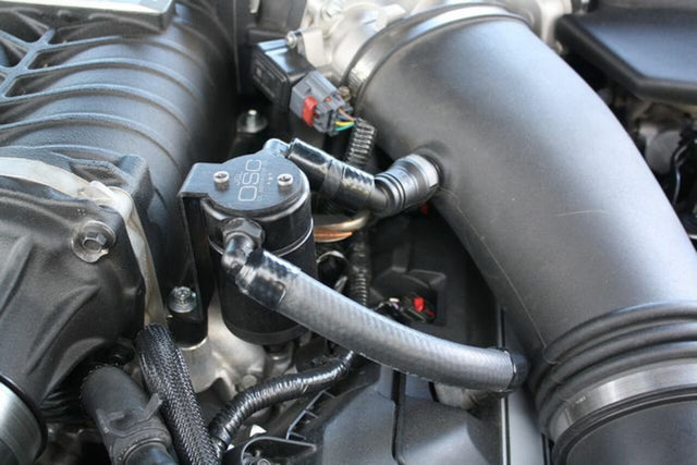 J&L 11-17 Ford Mustang GT (w/Roush/VMP Supercharger) Driver Side Oil Separator 3.0 - Black Anodized J&L Oil Separators  AXOPROS