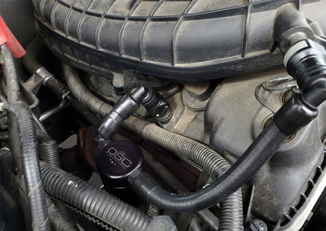 J&L 11-17 Ford Mustang V6 Passenger Side Oil Separator 3.0 V2 - Black Anodized J&L Oil Separators  AXOPROS