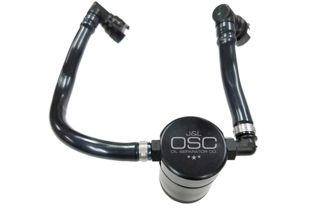 J&L 2018-2023 Ford Mustang GT Passenger Side Oil Separator 3.0 - Black Anodized J&L Oil Separators  AXOPROS