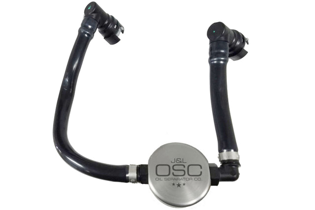 J&L 2018-2023 Ford Mustang GT Passenger Side Oil Separator 3.0 - Clear Anodized J&L Oil Separators  AXOPROS