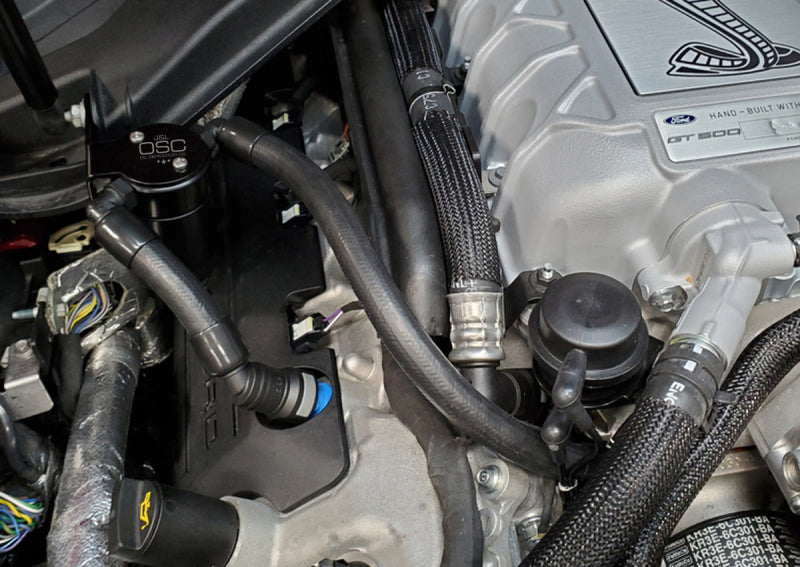 J&L 2020-2022 Ford Mustang GT500 Passenger Side Oil Separator 3.0 - Black Anodized J&L Oil Separators  AXOPROS